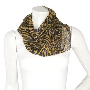 Leopard Print Sheer Infinity Scarf Black Gold Retro Mobwife